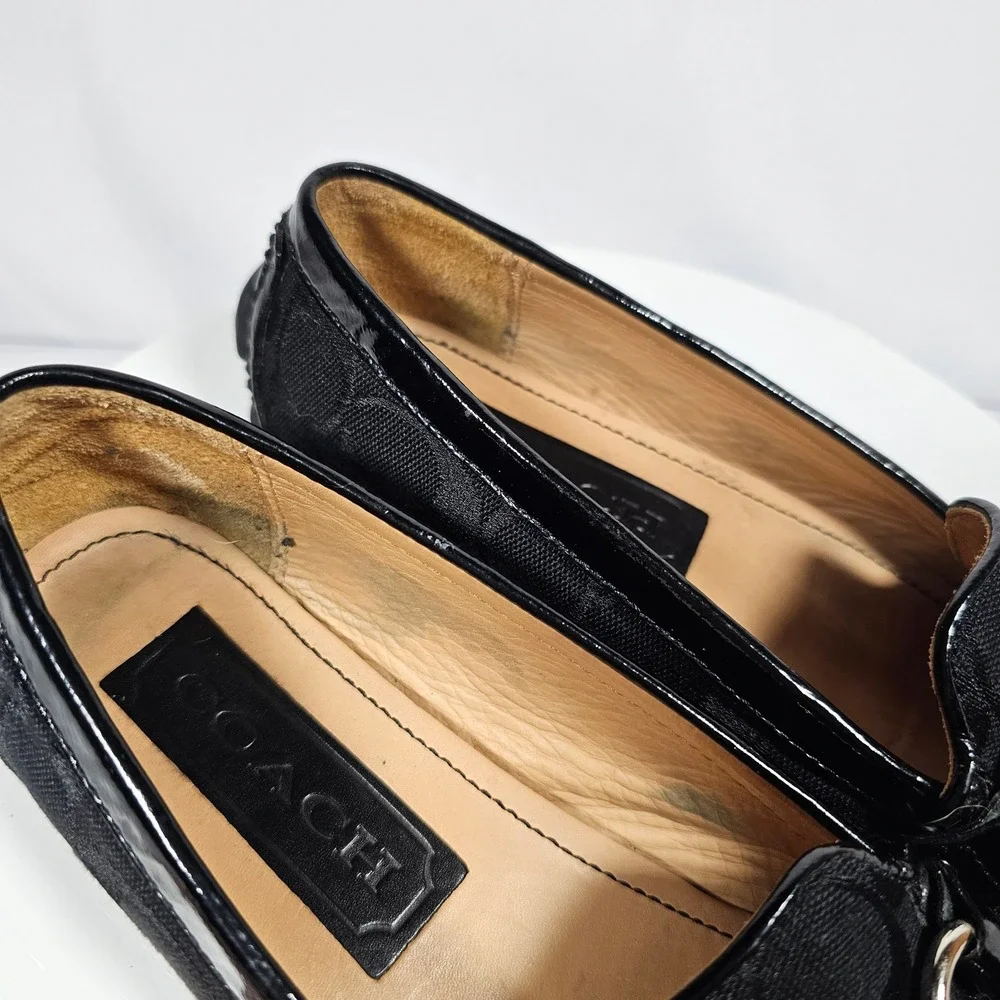 COACH Stacie Black Jacquard Signature Loafer Flats Buckle‎ Size 6.5M